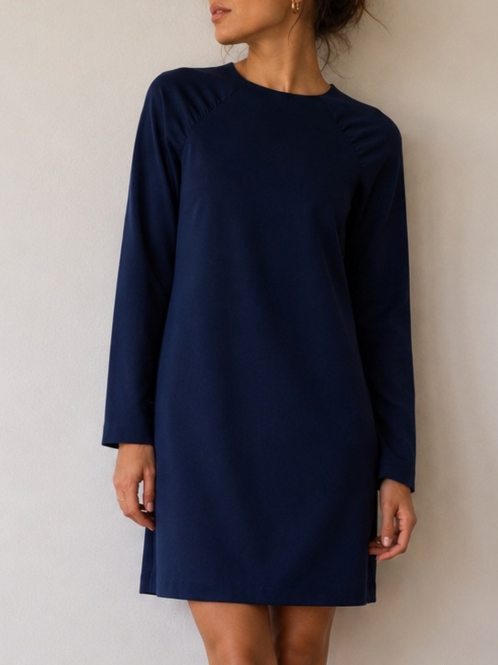 Tibi Navy Blue Long Sleeve Crepe Shift Dress Size‎ 4 Minimalist Workwear